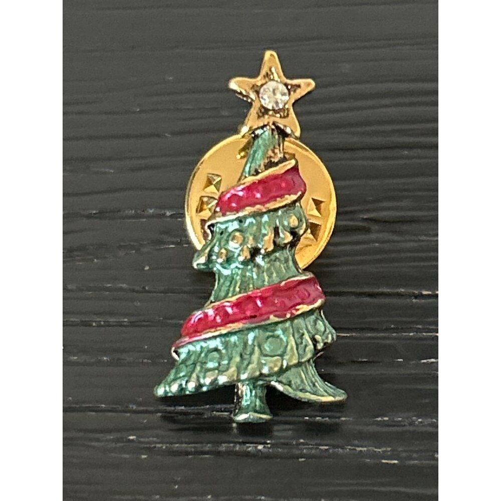 VTG Sara Coventry Christmas Tree Lapel Pin Brooch Rhinestone Star Topper 1"